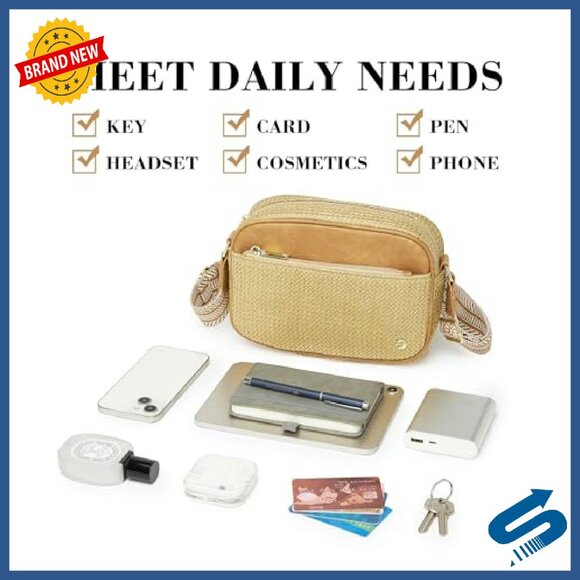 Straw Crossbody Bag RFID Blocking Adjustable Strap Travel Purse - Picture 7 of 8